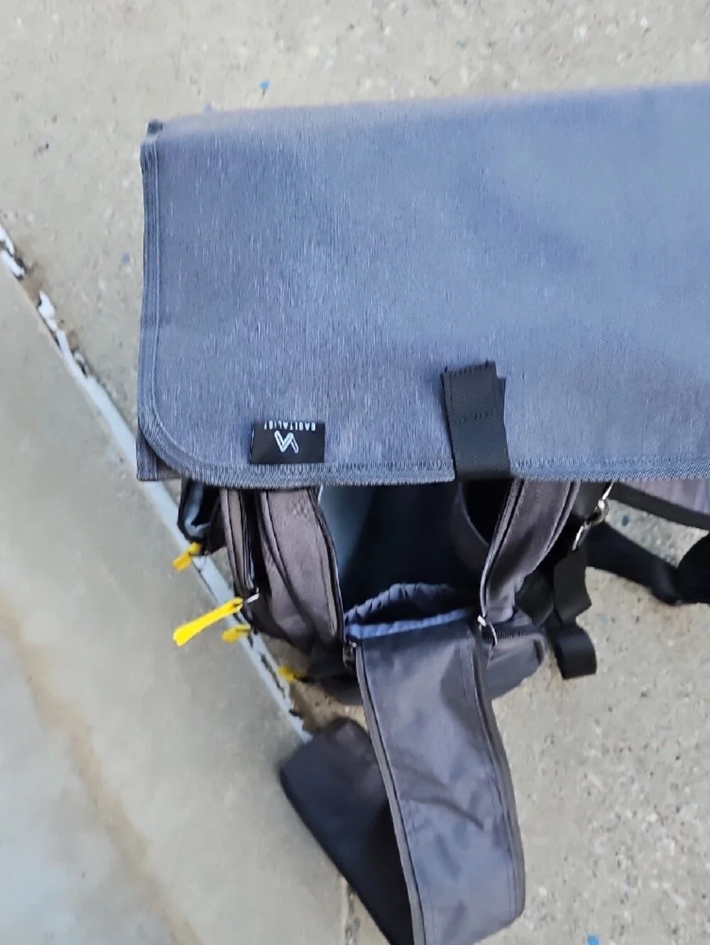 Gray Baby Diaper Backpack with Yellow Accents